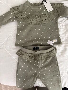 7 For All Mankind Olive Green Daisy Ruffle Kids Matching Set